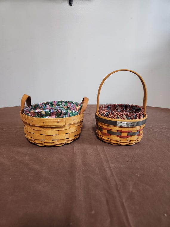 Group of 2 Round Longaberger Baskets With Handles, Original