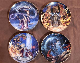 Various Royal Doulton Fantasy Plates by Myles Pinkney with a Swarovski Crystal and Bordered with 24 Karat Gold, Numbered  **Free Shipping**