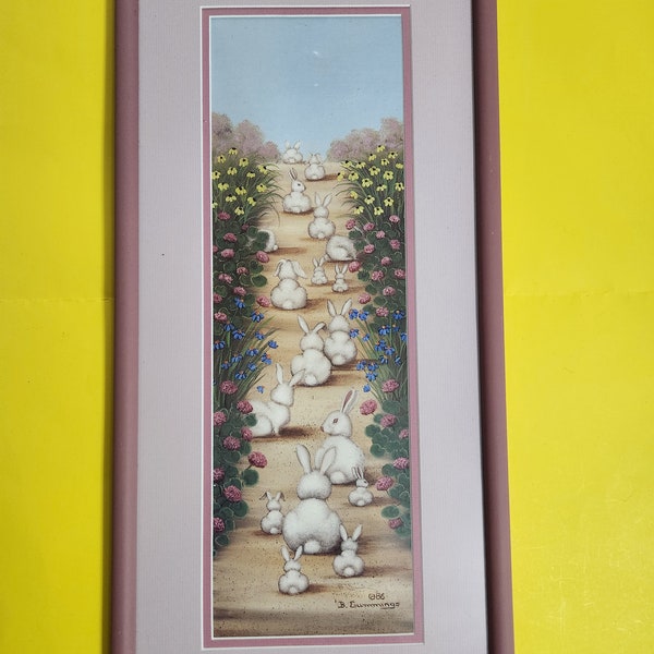 B. Cummings 1986 Professionally Framed Bunny Print, Artist Signed  **Free Shipping**