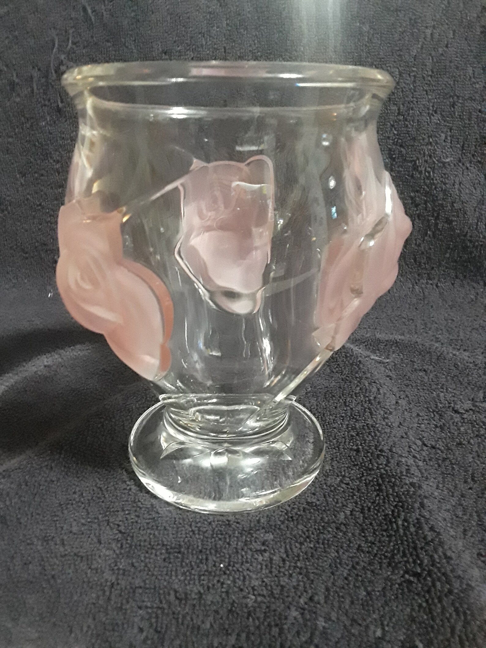 A Teleflora Gift Clear Glass Vase With Pink Frosted Roses, Crystal Look
