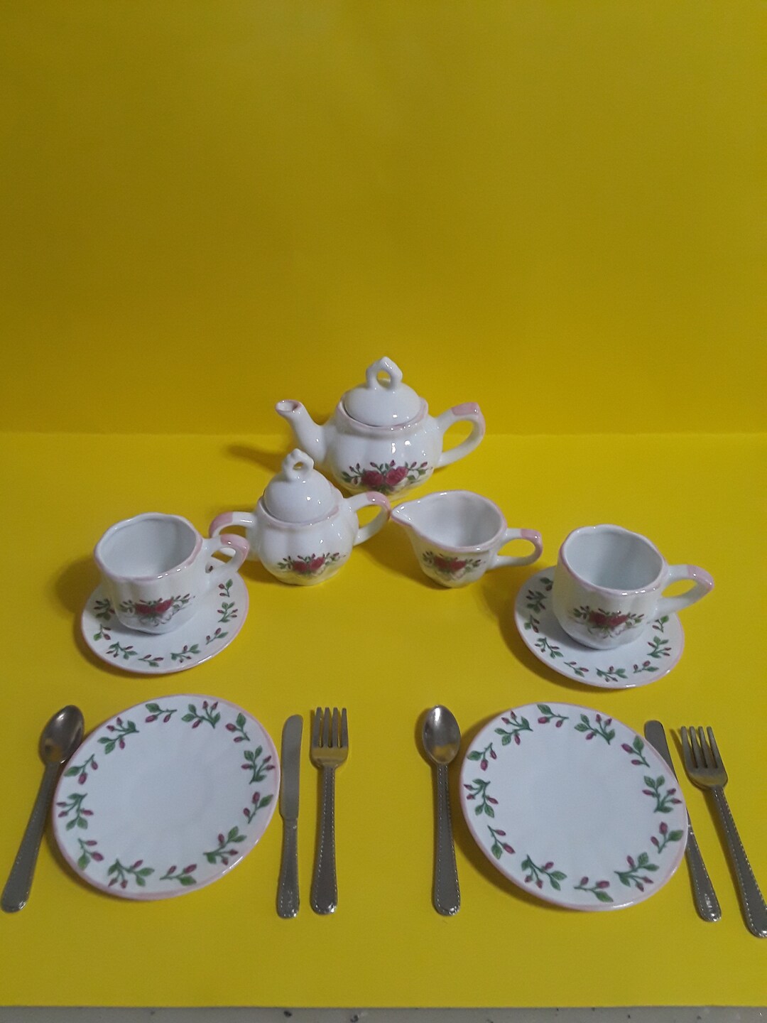 Delton Ceramic/porcelain Child's White With Pink Roses Tea Etsy