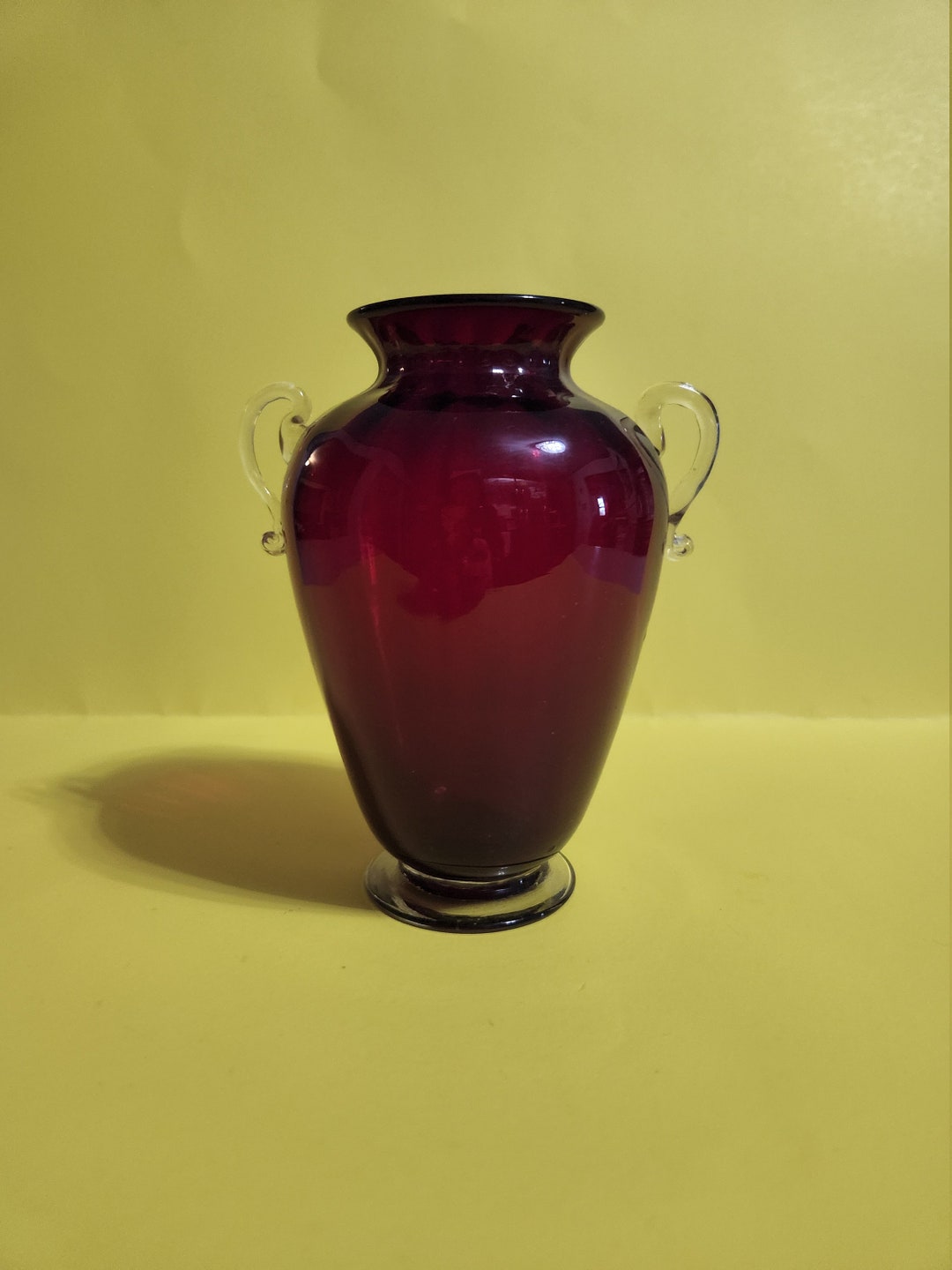 Handmade Mini Red Glass Vase With Clear Glass Handles and Base Etsy