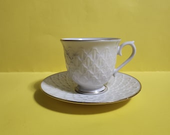 Lenox Jacquard Gold Teacup and Saucer Set, Made in the USA  **Free Shipping**