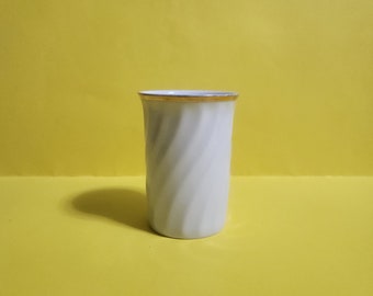 Cream Genuine Bavarian Porcelain Vase/Pencil Cup/Water Cup with a Wave Pattern and a Gold Rim  **Free Shipping**