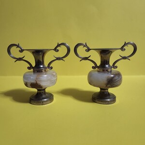 Set of 2 Mini Bud Metal and Polished Stone Vases  **Free Shipping**