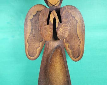 Hand Crafted Wooden Angel Finished in a Dark Stain