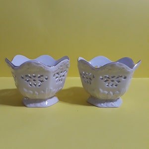 Set of 2 Cream Paul Sebastian Bowls with Lattice Design and Gold Lined Rim, Limited Edition 1996  **Free Shipping**