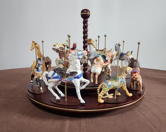 フランクリンミント 1988 トレジャリーオブカルーセル フィギュリン/台座付き Vintage 1989 Cinderella's Magic Coach Carriage & Horse Set