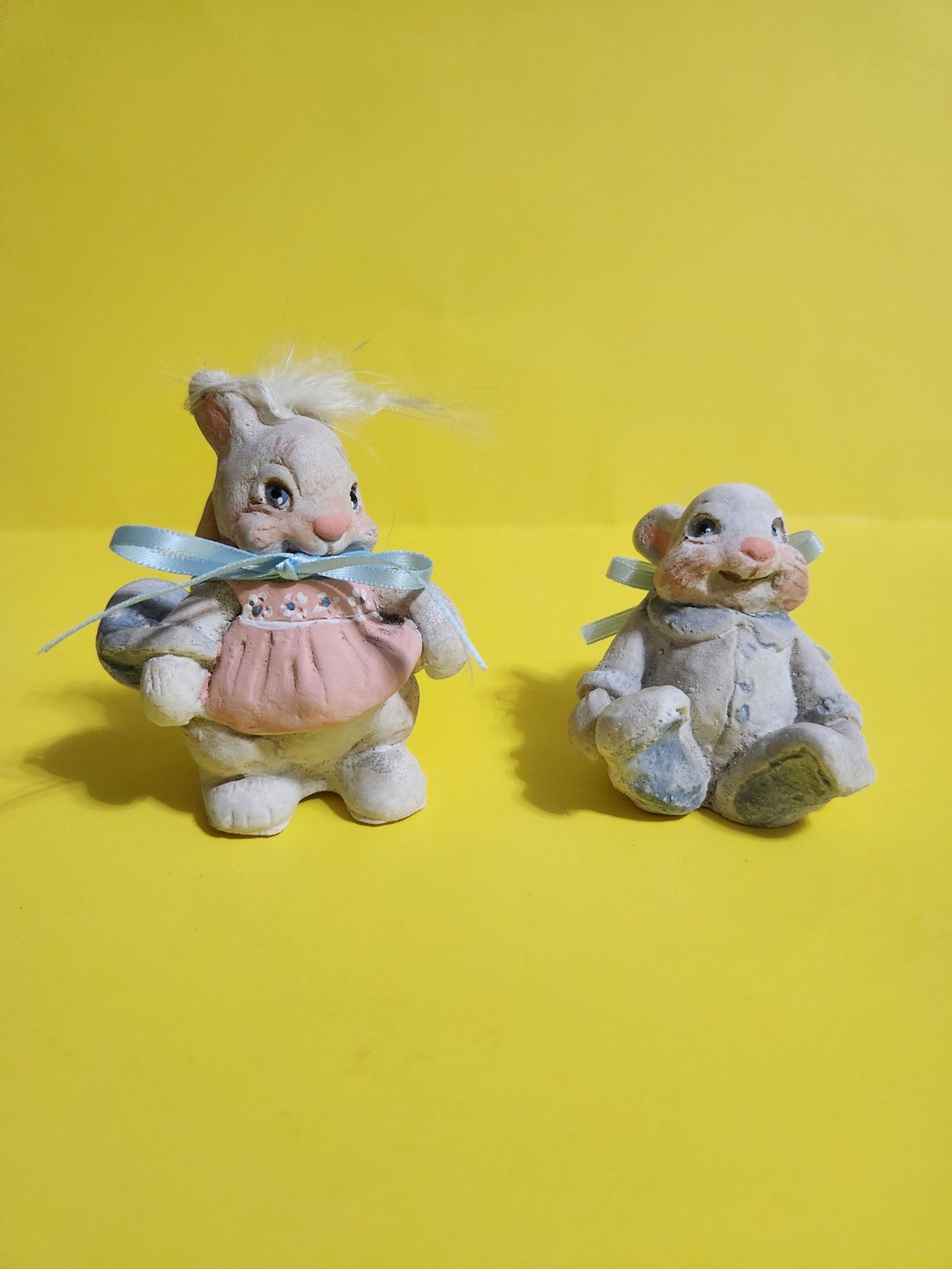Kristen Rabbit Set of 2 Cast Art Rabbit/bunny Figurines, Signed Kristen, 1991, Made in ...