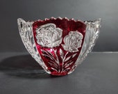 Anna Hutte Bleikristall 24 Lead Glass Crystal Serving Bowl Featuring Red and Clear Glass Panels, Made in Germany Free Shipping