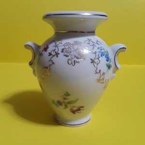 Vintage Ceramic Mini Bud Vase with Floral and Gold Designs, AL-KA Kunst Kronach, Made in Bavaria  **Free Shipping**