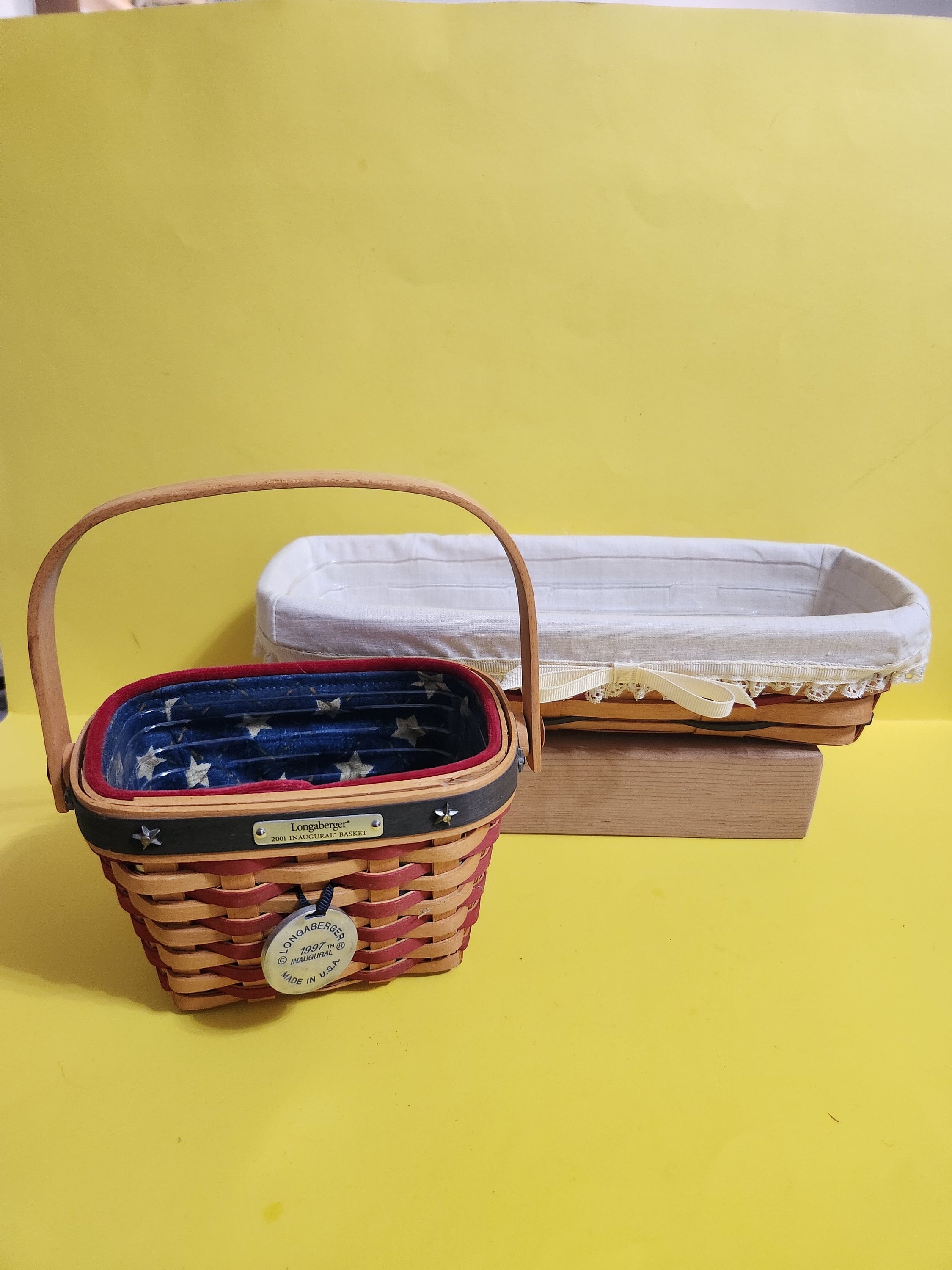 Set of 2 Handwoven Longaberger Baskets With Original Plastic Set of 2 Handwoven Longaberger Baskets With Original Plastic