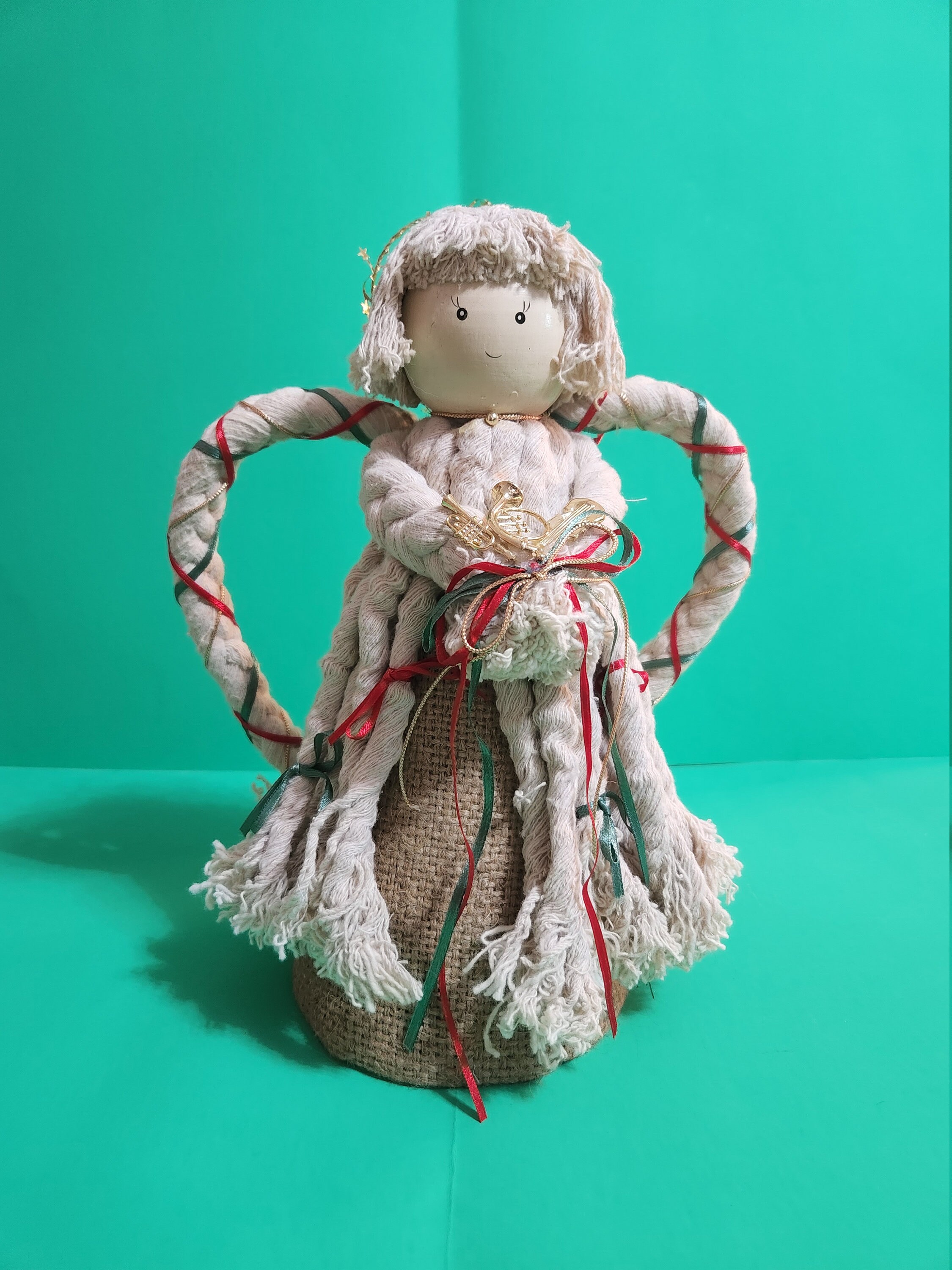 Vintage Beige/Cream Yarn and Burlap Angel Christmas Tree Topper/Decoration  **Free Shipping**
