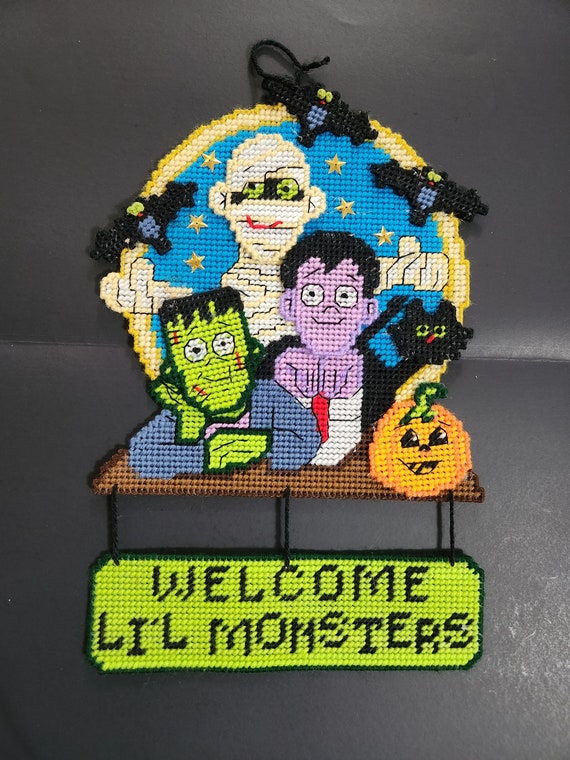 Completed Welcome LI'L Monsters Plastic Canvas Door/wall - Etsy