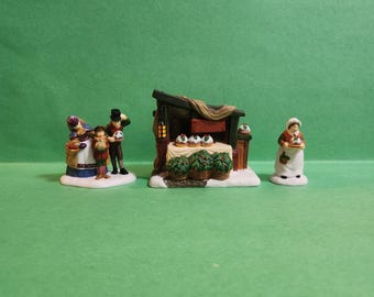 Set of 2 Department 56 Christmas Pudding Costermonger Christmas Village Figurines