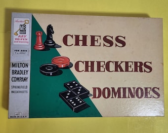 1970 Milton Bradley Chess, Checkers, Dominos Game, 100% Complete, Made in the USA  **Free Shipping**