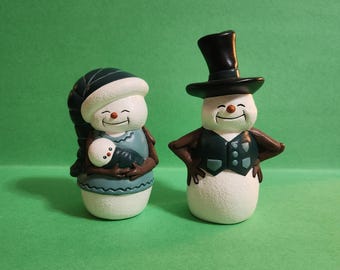 Handpainted Ceramic Mr. & Mrs. Snowman  **Free Shipping**