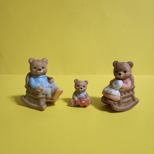 Set of 3 Porcelain Homco Rocking Chair Bears Figurines, Made in Sri Lanka  **Free Shipping**