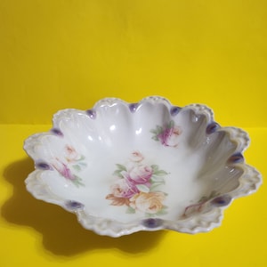 Large JSV Germany China Bowl Featuring a Rose Design and Scalloped Edges, Made in Germany  **Free Shipping**