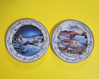 Set of 2 Pinegrove's Winter Cardinal Plates by Sam Timm, 1994, Numbered, The Bradford Exchange  **Free Shipping**
