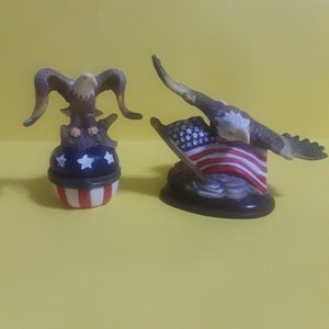 Set of 2 Ceramic Bald Eagle Figurines, One is a Trinket Box  **Free Shipping**