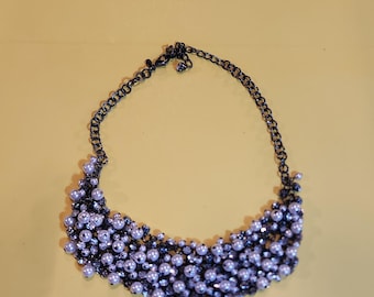 Collar de bisutería ajustable con perlas gruesas y diamantes de imitación **Envío gratis**