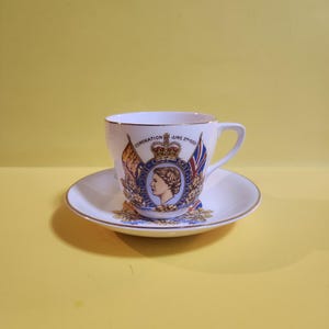 Pareek Teacup and Saucer Set Featuring Queen Elizabeth II Coronation on June 2, 1953, Made in England   **Free Shipping**