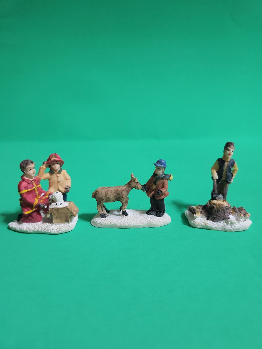 Set of 3 Christmas Village Figurines for Christmas Village Etsy