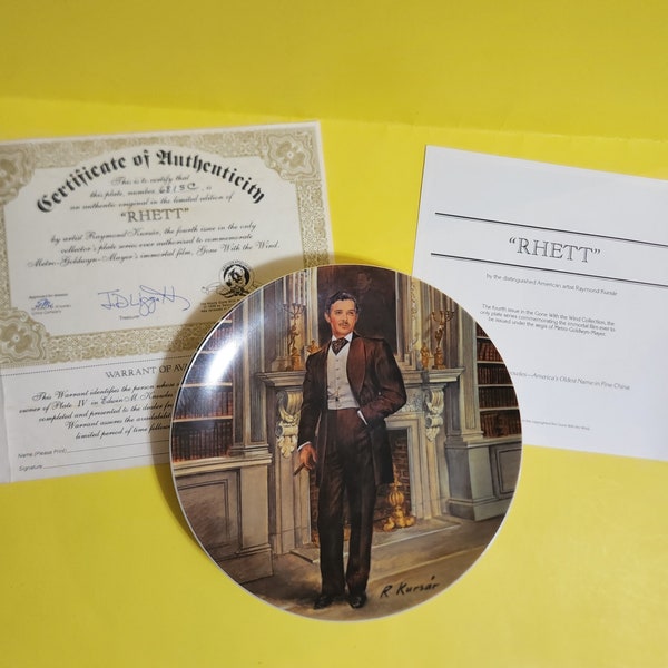 Gone With the Wind 4th Edition "Rhett" Fine China Plate by American Artist Raymond Kursar, 1981 M.G.M  **Free Shipping**