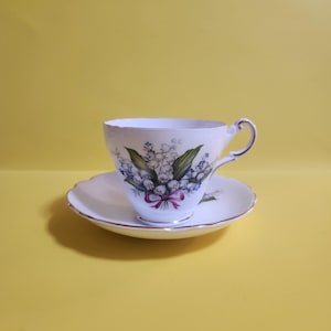 Regency English Bone China Teacup and Saucer Set Featuring Lily of the Valley, Made in England  **Free Shipping**