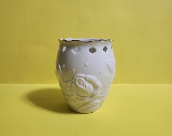 Lenox Ivory Rose Vase with Cutouts and a Raised Rose Design  **Free Shipping**