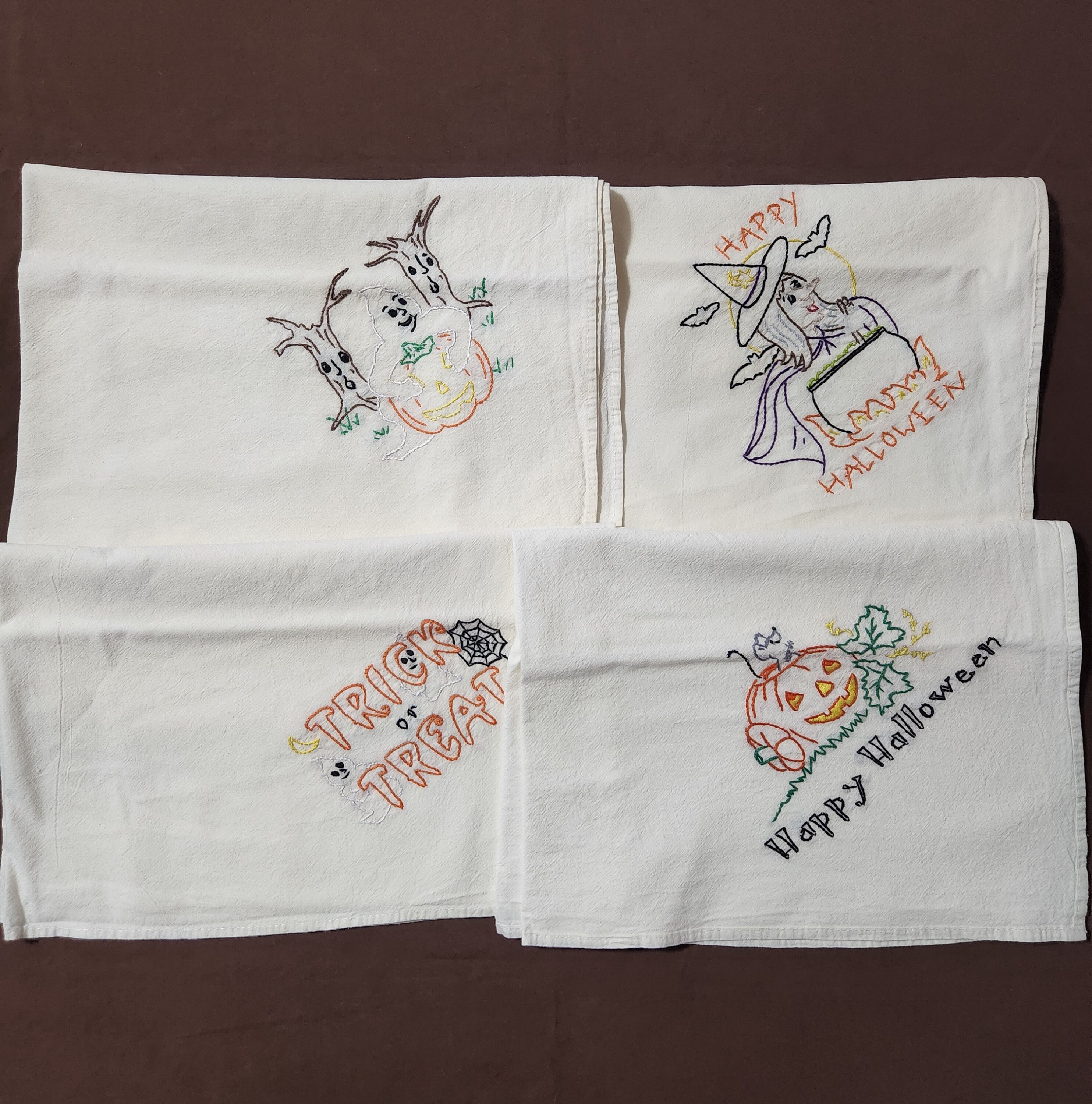 Goth Halloween Embroidered Flour Sack Towels - SET OF 4