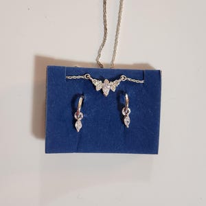 Avon Cubic Zirconia Silver Toned Marquis Cut Earrings and Adjustable Necklace, 2005   **Free Shipping**