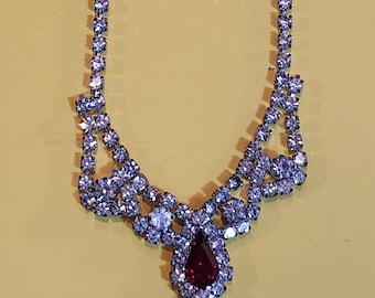Collar de bisutería con diamantes de imitación rojos y transparentes **Envío gratis**
