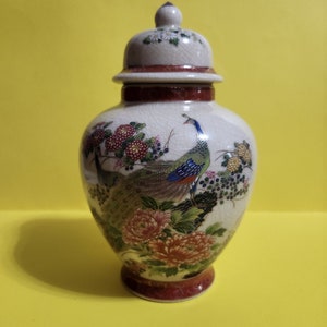 Ceramic/Porcelain Satsuma Peacock Ginger Jar, Made in Japan  **Free Shipping**