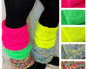 Chunky hand knitted leg warmers, boot cuff, mid-calf, thigh high