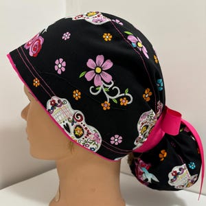 Day. of The Dead Ponytail Surgical Scrub Caps Nurse Doctor Tech OR cap