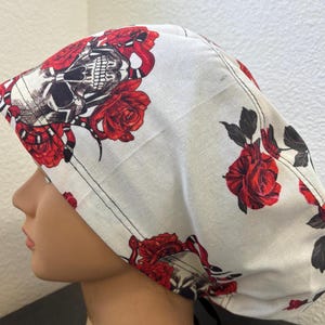 Skull and Roses Euro Surgical Scrub cap Nurse Tech Doctor OR cap