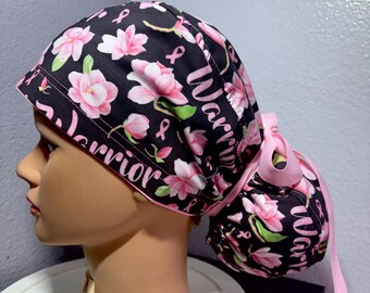 Breast Cancer Ponytail Scrub Cap, Nurse Surgical Cap