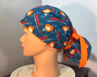 Scary Movie Halloween Ponytail Surgical Scrub Cap Nurse Doctor Tech