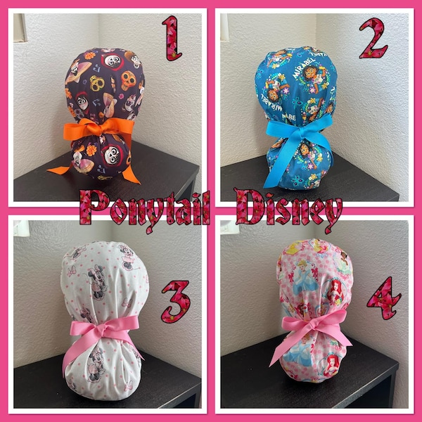 Ponytail Scrub  Surgical Caps Disney