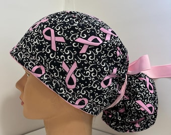 Breast Cancer Ponytail Surgical Scrub Cap Nurse Doctor Tech Cap