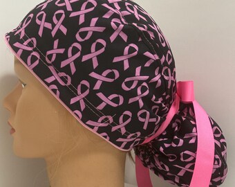 Breast Cancer Ponytail Surgical Scrub Cap Nurse Doctor Tech cap
