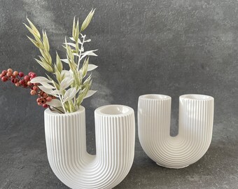 Vase U-Form Rillen für Trockenblumen / Kerzenständer / Raysin / Sani / Deko / Geschenk Kerzenständer / Vase