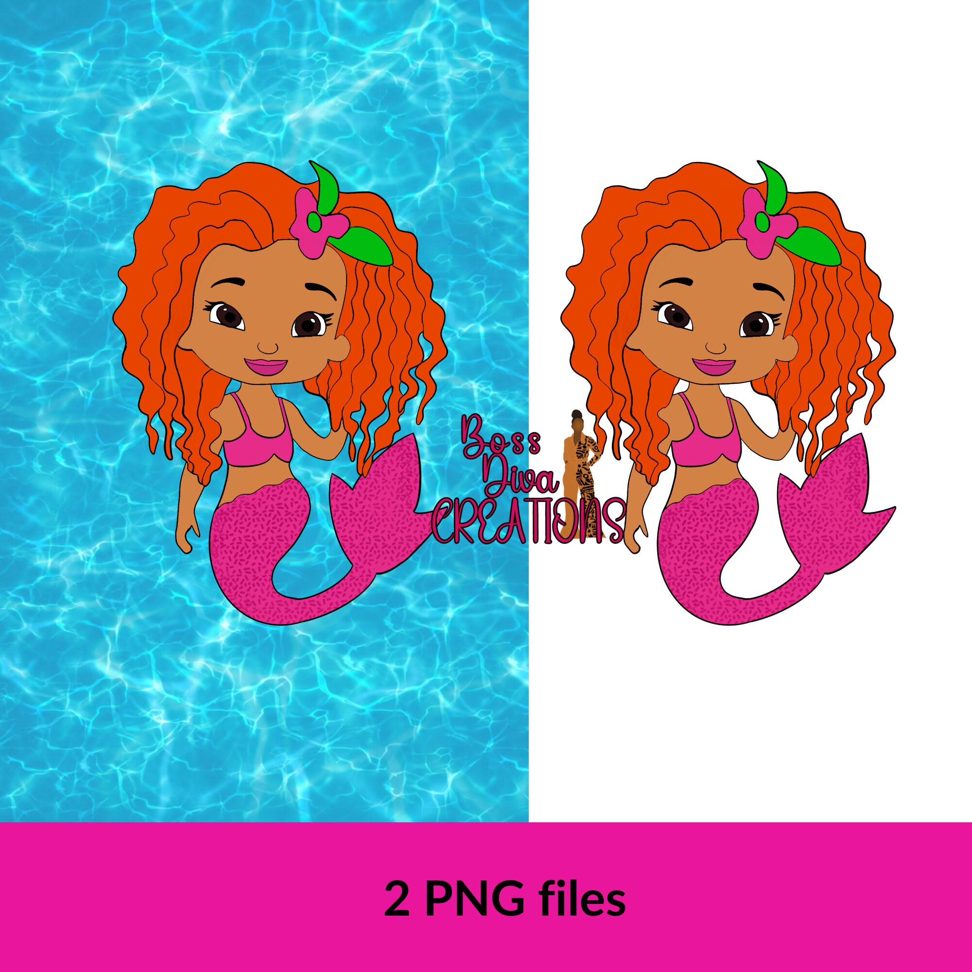 Little Mermaid Inspired Clipart, Black Girl PNG, Black Girl, Afro Woman ...