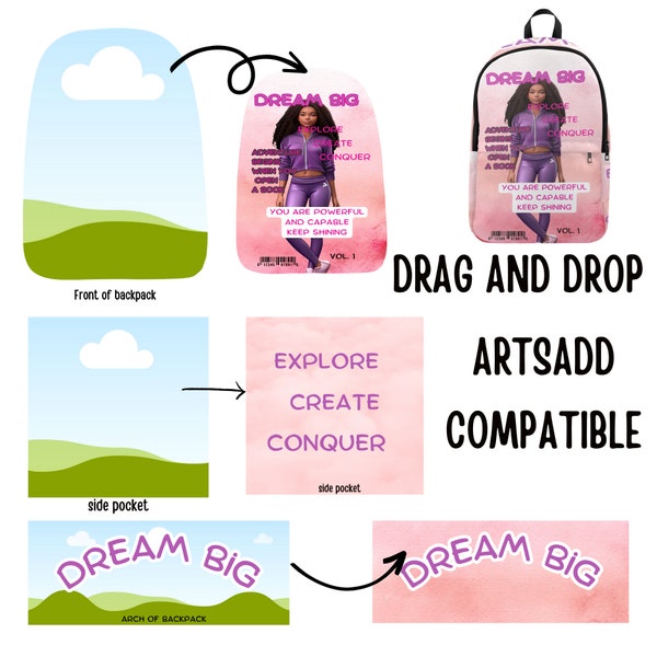 Backpack Design Editable Canva frame, digital word art, digital template, POD, Artsadd