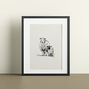 Me and My Pal, Sheep Black and White Art Print, Wall Art, Country Home Decor, Animal Art, A4 Print, Original Art, Hand Drawn Art