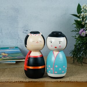 Wooden Kokeshi doll, Japanese Doll, Handpainted, Handmade, Christmas Decor, Kawaii Decor, Holiday Gifts, Gift for Her