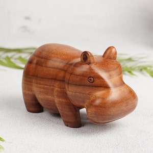 Wooden Hippo Statue, Hand Carved Statue, Miniature, Wood Carving, Natural Wood , Unique Hippo, Room Decor, End Year Gift, Father Gift Idea