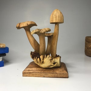 Mushroom on Parasite Wood, Mushroom Wood Carving, Wooden Sculpture, Unique Mushroom, Tabletop Decor,  Mothers Day Gift, Gift for Her
